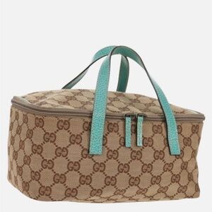 Gucci GG Canvas Tan and Teal Cosmetic Bag